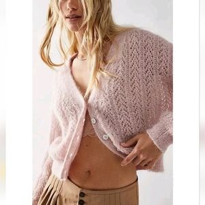 FREE PEOPLE Amelia Alpaca Cardigan In Mauve Moon Blish Pink NWT RARE Medium
